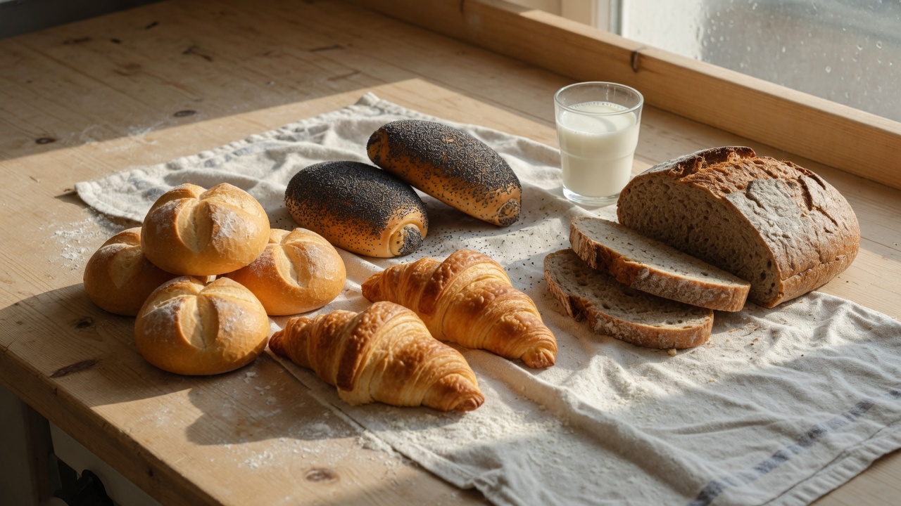 Frisches Gebäck: Semmeln, Croissants und Brot