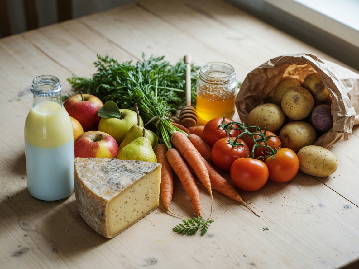 Regionale Produkte: Milch, Käse, Obst und Gemüse
